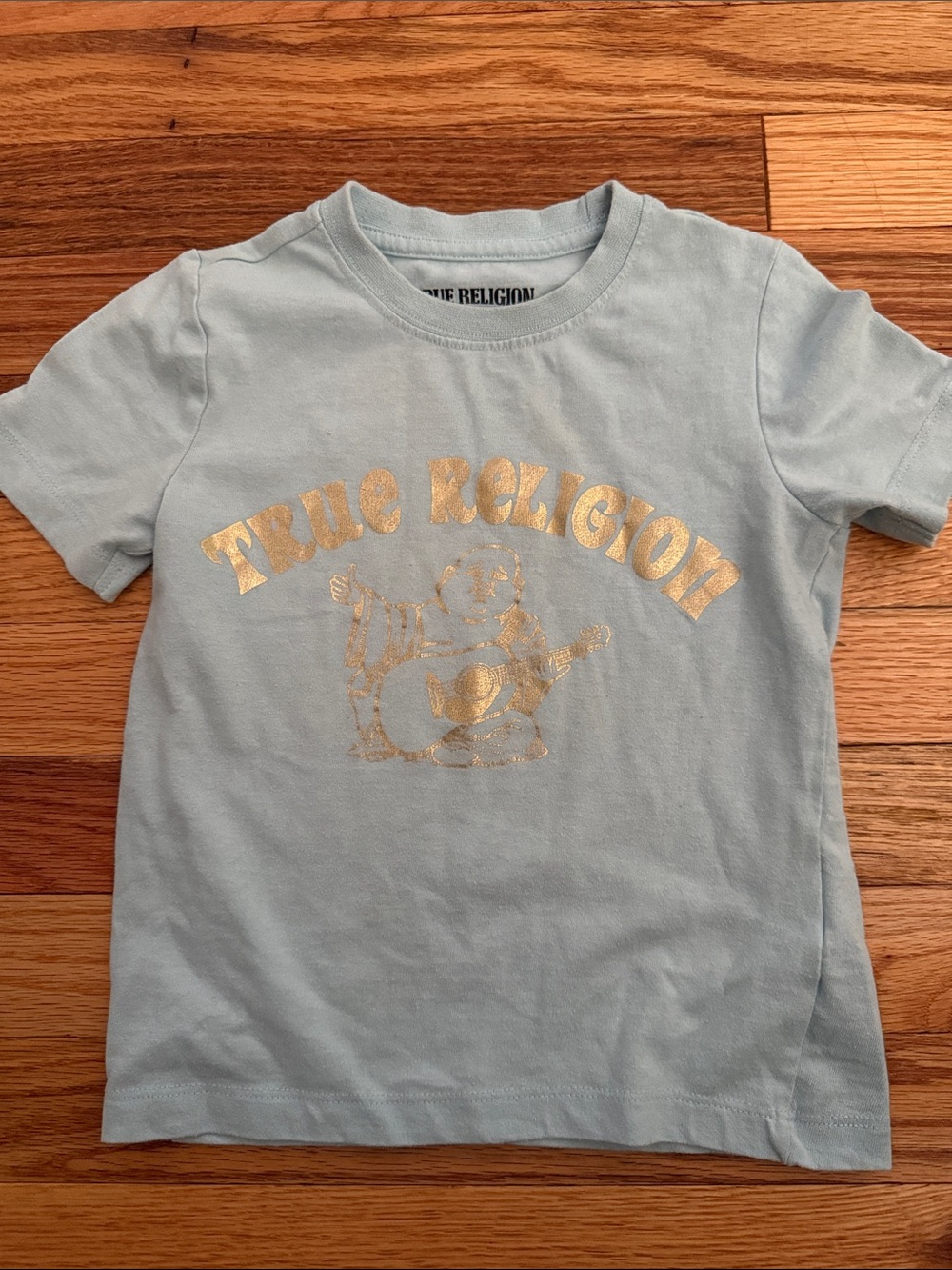 True Religion Pale Blue Kids Tee with Gold Foil Logo
